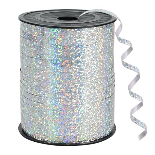 BEISHIDA 500 Yards Silver Ribbon Curling Crimped, Balloon String Shiny Metallic Roll for Gift Wrapping Ribbon for Birthday Party Festival Art Craft Decor Florist Flowers Decoration