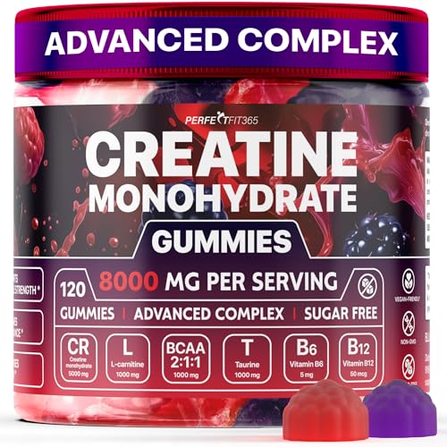 Creatine Monohydrate Gummies Complex 8000mg with L-Carnitine & Taurine, Flavored Creatine for Women and Men with Raspberry & Blackberry Taste, Pre Workout Gummies for Men and Women - 120pcs