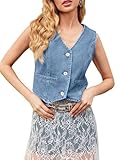 Imily Bela Womens Denim Vest Sleeveless V Neck Button Down Jean Waistcoat Jacket Y2K Summer Crop Tops