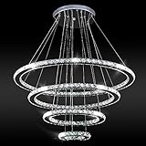 MEEROSEE Crystal Chandeliers Modern LED Ceiling Lights Fixtures Pendant Lighting Dining Room Chandelier Contemporary Adjustable Stainless Steel Cable 4 Rings DIY Design D31.5+23.6"+15.7"+7.8"