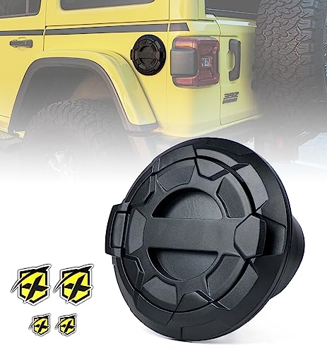 Xprite Gas Tank Cap Cover Compatible with Jeep Wrangler 2018-2025 JL & JLU 2 & 4 Door Unlimited, Off-Road Wheel Pattern Aluminum Fuel Filler Door Cover, Matte Black