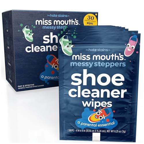 Miss Mouth's Messy Steppers Shoe Cleaner - 30 Wipes Ready To Use Sneaker Cleaner for Rubber, Canvas, Leather to Remove Dirt, Grass, Scuffs from makers of Miss Mouth's Messy Eater Stain Treater