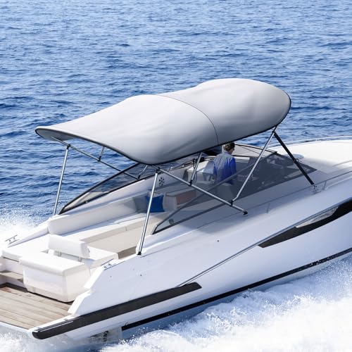 KING BIRD 3-4 Bow Bimini Boat Top Cover Sun Shade Boat Canopy Waterproof 1 Inch Stainless Aluminum Frame 54" Height with Rear Support Poles and Storage Boot 6 Colors -5 Sizes