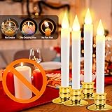 Kithouse Flameless Candles-Window Candles-LED Battery Operated Candles with 24 AAA Batteries,10-Key Remote and Daily Timer,Window Suction Cups,Gold Removable Holders,Christmas Bow