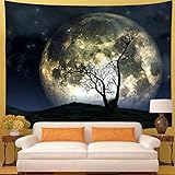 Galoker Moon Tapestry Galaxy Tapestry Tree Tapestry Starry Sky Tapestry Mystic Psychedelic Art Tapestry Wall Hanging for Home Decor(H51.2×W59.1 inches)