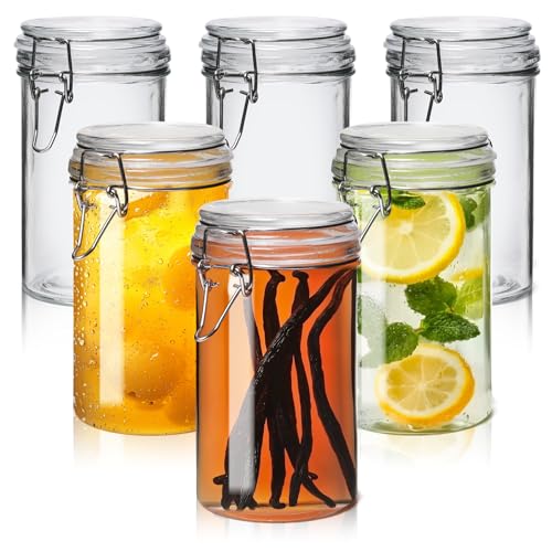 ComSaf Glass Jars with Airtight Lid Set of 6，Mason Jars 16 oz with Lids, Pint Jar, Canning Jar, Airtight Canister with Seal Wire Clip Fastening for Vanilla, Pickle, Cookie, Honey