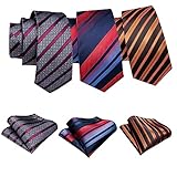 Barry.Wang 6 PCS Men Ties Set Silk Business Fashion Woven Necktie Handkerchief Cufflinks Paisley Stripe Wedding Party