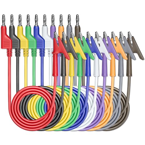 Goupchn 10PCS Test Leads 4mm Stackable Banana Plug to Crocodile Alligator Clips Flexible Cable Wire 3.3ft/1m 10 Colors for Multimeter Electrical Testing