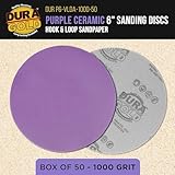 Dura-Gold Premium 1000 Grit 6" Purple Film Ceramic Sanding Discs, Box of 50 - Hook & Loop Backing Sandpaper for DA & Random Orbital Sanders - Car Detail Color Sanding Auto Paint, Sand Wood Woodworking