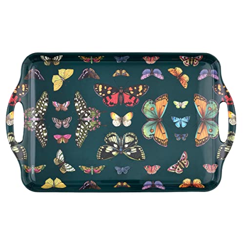 Pimpernel Botanic Garden Harmony Serving Tray with Handles (18.9" x 11.6"), Melamine Tray with Butterfly Print - Durable & Lightweight, Dishwasher Safe - Tea & Snack Serving Tray (Forest Green)
