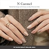 ohora Semi Cured Gel Nail Strips (N Carmel) - Nude, Glitter, Works with Any UV/LED Lamps, Salon-Quality, Long Lasting, Easy to Apply & Remove - Includes 2 Prep Pads, Nail File & Wooden Stick