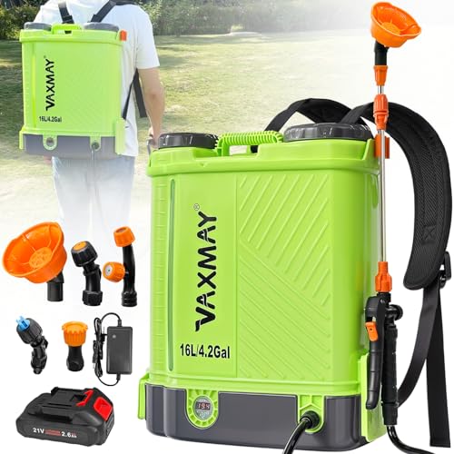 Battery Powered Backpack Sprayer 4 Gallon, VAXMAY 100 PSI Electric Graden Sprayer Works with Makita 18V Battery, Weed Yard Sprayer with Telescopic Wand, 5 Nozzles, 2.6 Ah Battery & Charger Included