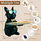 SuBleer French Bulldog Statues for Home Decor,Cute Dog Statue with Tray French Bulldog Accessories & Gifts,Black Or Brown Sculptures Home Decor,Coin Piggy Bank Storage Tray (Green)