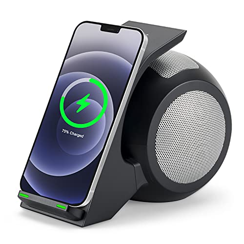 CENSHI WN1 Premium Bluetooth Speakers and Fast Wireless Charger, Docking Station with Built in Mic Handsfree Call, for iPhone and Samsung Etc Qi Phone - Black