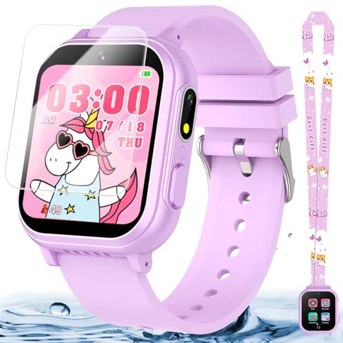 Waterproof Smart Watch for Kids Gift for Girls Age 5-12 with 32 Games, Dual Camera, Habit Tracking, Music Player, Video, Alarm Clock, HD Touchscreen Kids Smart Watch Birthday Toys for 6 7 8 9 Year Old