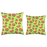 Kawaii Watermelon Cartoon Anime Style Graphic Cute Watermelon Mommy Daddy and Son Daughter Matching Family Throw Pillow, 16x16, Multicolor