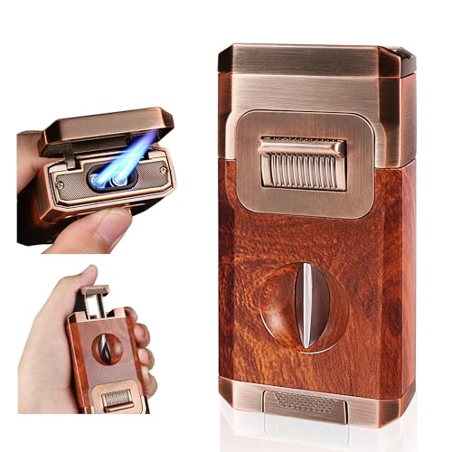 Cigar Lighter, Cigar Torch Lighter Cigar Cutter and Lighter Set Cigar Torch Lighter with V Cutter, Butane Lighter with Gift Box, Gifts for Men, Please Note: Butane Fuel is NOT Included