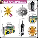 HJINGY 80s Party Decorations, 80s 90s Theme Birthday Party Supplies Includes Inflatable Radio Boombox & Mobile Phone, Back To The 80's Backdrop, Tablecloth, Plates, Napkins, Hip-Hop Cake Toppers