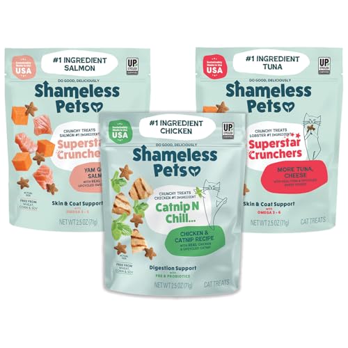 Shameless Pets Crunchy Cat Treats - Kitty Treats for Cats with Digestive Support, Natural Ingredients Kitten Treats with Real Ingredients, Healthy Flavored Feline Snacks - Variety Pack, 3-Pk