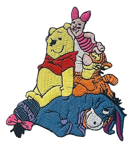 Winnie Cartoon Pooh Sitting on Friends 3 Inches Tall Embroidered Patch