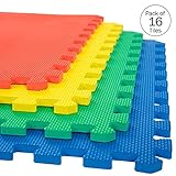 EVA Foam Mat Tiles 16-Pack - 64 SQ FT Interlocking Padding for Playroom or Gym Flooring - Exercise Mat or Baby Playmat by Stalwart (Multicolor)