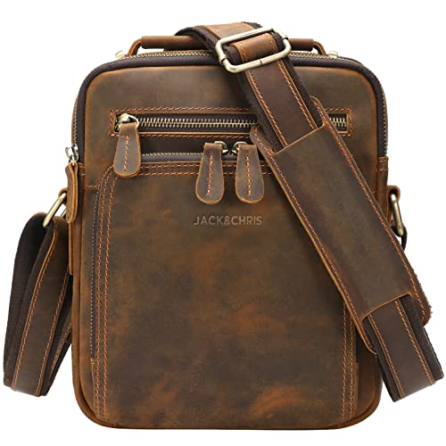 Jack&Chris Leather Messenger Bag for Men, Man Purse Crossbody Bags for Work Business, Coffee
