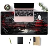 Japanese Desk Mat Riverside Full Moon Desk Pad Black Red Large Mouse Pad Gaming Mousepad Extended XXL Keyboard Pad 31.5 x 15.7 in Laptop Computer Mouse Keyboard Mat for Office Desk Decor