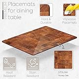 Moderry Set of 4 Heat Resistant Cork Placemats for Dining Table with Free Set of 4 Matching Drink Coasters Marble Design 16 x 12 Inches Cork Backed Hard Placemats (Honey Oak)