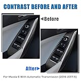 JUPIZEUS Carbon Fiber, Car Door Window Lifter Switch Button Panel Cover Sticker for Mazda 6 2016-2017.5 with Automatic Transmission, Auto Interior Trim, 4PCS, Black