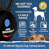 Educator - ET-300 Black - Ecollar Dog Training Collar with Remote Control - 1/2 Mile Range, Waterproof, Rechargeable, 100 Training Stimulation Levels, Vibration and Tone W/PetsTEK Training Clicker