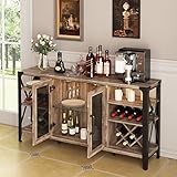 Vabches 58" Wine Bar Cabinet with Wine Rack Storage,Home Bar for Liquor and Glasses, Farmhouse Coffee Bar Cabinet, Liquor Cabinet Bar for Home Living Room Dining Room, Sideboard Buffet Cabinet