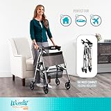 Stander Wonder Rollator Plus Short, Lightweight Junior Folding-Walker for Seniors and Adults, Travel EZ Fold-N-Go-Rollator, Petite Walker with Wheels and Seat, Vivid White