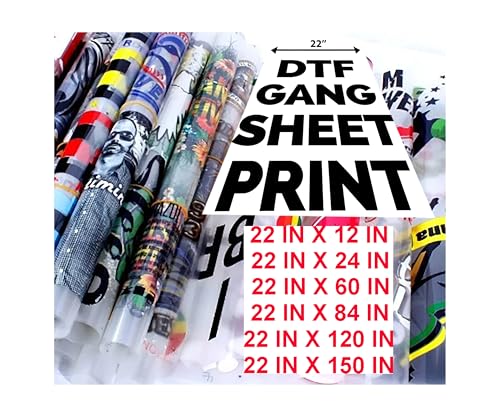 Custom DTF Transfer Gang Sheets for Iron or Heat Press, 22x12 to 22x150 inches, T-Shirt Printing Film (HOT Peel, 22 in X 60 in)