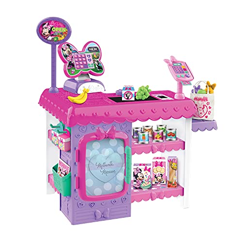 Disney Junior Minnie Mouse Marvelous Market, Pretend Play Cash Register with Realistic Sounds, 38 Play Food Pieces and Accessories, Officially Licensed Kids Toys for Ages 3 Up by Just Play