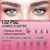 Venus Lash Clusters Kit 8-16mm with 5-6mm Bottom Lashes Wispy Natural Eyelash Clusters Kit D Curl -WideSpan DIY Eyelash Extension Kit Individual Fake Eyelashes Clusters Kit Thin Invisible Lash Band