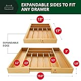 Luxury Bamboo Kitchen Drawer Organizer - Silverware Organizer - Utensil Holder and Cutlery Tray with Grooved Drawer Dividers for Flatware and Kitchen Utensils (9 Slot, Natural)