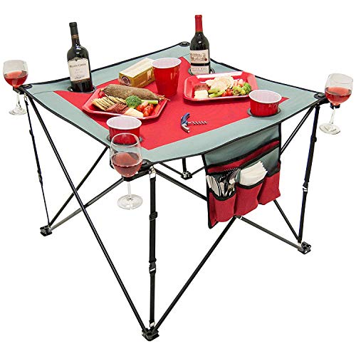 Creative Outdoor Folding Wine Table | Portable | Camping Beach Picnic & Patio | Red & Gray