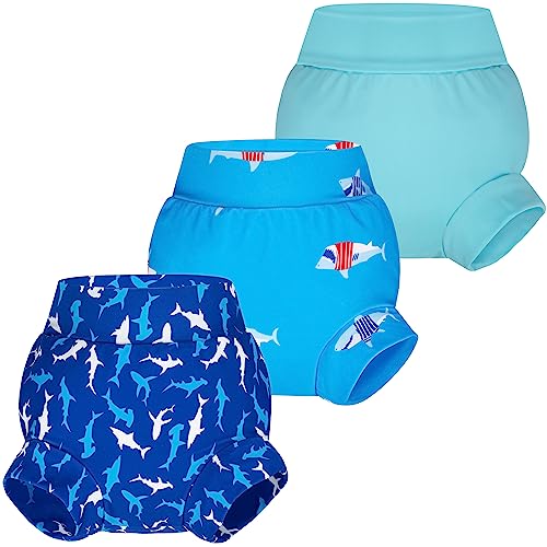 BIG ELEPHANT Baby Swim Diapers 3pcs, Reusable Adjustable Washable Waterproof Swimming Diaper for Boy's and Girl's, 2T