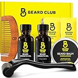 The Beard Club Enhanced Beard Growth Kit - Derma Roller, Beard Growth Oil (2PK), Sandalwood Beard Balm, Comb - Gift Set