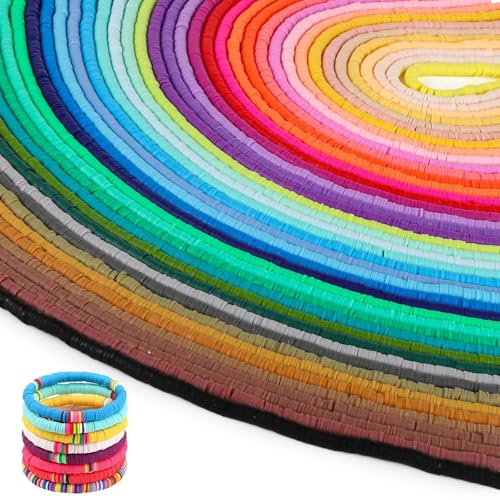 Clay Beads Strands 38000 Pcs - 100 Strands Polymer Clay Heishi Beads, Colorful Flat Beads, Round Disc Clay Beads, DIY Bracelet Making Kit, Loose Spacer Beads for Making Jewelry, Necklace, Earrings