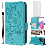 OUEAYIEN for TCL 60 XE Nxtpaper 5G Phone Case Wallet with Screen Protecter RFID Blocking Flip Card Women Cell Phone Cover Floral Blutterfly Case for TCL 60XE Nxtpaper TCL60XE Nxt Paper 5G Light Blue
