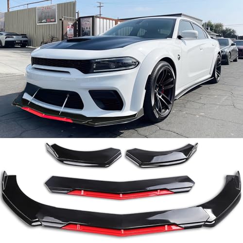 DREAMOTOR Car Universal Adjustable Front Bumper Lip Chin Spoiler Splitter 4PCS Diffuser Protector Compatible with Honda Civic Accord Toyota Mazda Chevy Silverado Dodge Challenger RT Nissan Altima Ford