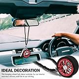 TSTESE Car Wheel Hub Shape Ornament Rearview Mirror Hanging Pendant Decor Automotive Rear View Swinging Decoration Interior Unique Ornaments Zinc Alloy Charms Accessories (Red)