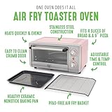 GreenLife Countertop Toaster Oven Air Fryer Stainless Steel, Healthy Ceramic Nonstick, PFAS and PFOA-Free, Tray & Basket, Bake, Broil, Reheat, Adjustable Temp & Time Control, Auto Shutoff, Pink