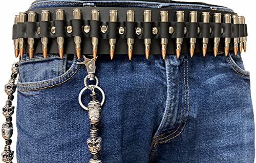 Bullet Belt With M16 .223 Caliber Nickel Shell Bullet Genuine Leather Punk Goth Black Metal (M)