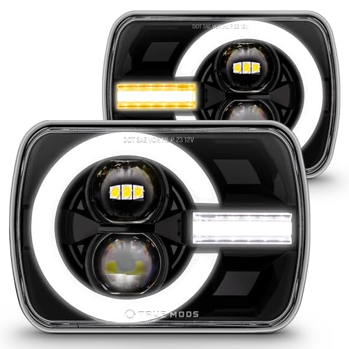 TRUE MODS 5x7 7x6 Inch H6054 Black LED Headlights H4 Sealed Beam Replacement Lamp for Jeep Wrangler YJ Cherokee XJ [DOT Approved] Ford Econoline Chevy Express GMC Savana TOYOTA Pickup Nissan D21 Dodge