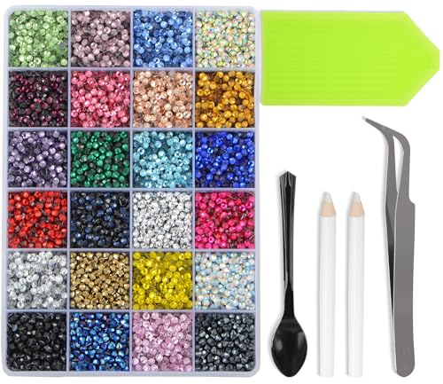 LPBeads Glass Hotfix Rhinestones Bulk SS16 14400pcs 24 Colors Hotfix Crystal Flatback Rhinestones for Crafts Clothes with Tweezers and Wax Pencil Kit