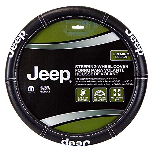 Plasticolor 006695R01 Jeep Deluxe High Contrast Stitching Premium Steering Wheel Cover for Cars, Trucks & SUV, Black