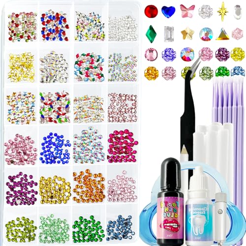 CiikDux DIY Tooth Gem Kit, Tooth Jewelry Gems Kit Include 770 Crystals 12 Shapes Bedazzle Gems, Teeth Jewelry Starter Kit