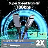 USB C Extension Cable 20ft Long, Upgraded 160W Charging & 10Gbps Data Transfer USB-C Extender Male to Female 4K@60Hz Monitor USBC 3.2 Gen2 Type C Cord Braided for Laptop Tablet Mobile Phone and More